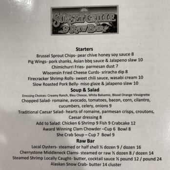 Sunset Grille & Raw Bar - Menu front - Sushi Bars Near Me - Duck, North Carolina Sunset Grille & Raw Bar - Menu front - Sushi Bars Near Me - Duck, North Carolina
