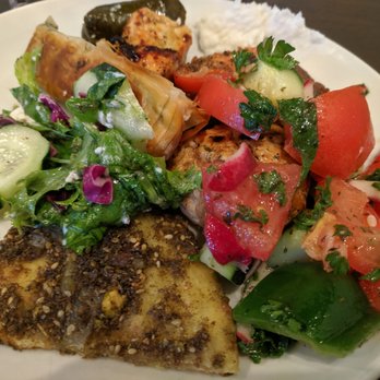 Ali Baba Mediterranean Grill - Zaatar bread (yes), spanakopita, meat patties (meh) and assorted vegetables. - Mediterranean Near Me - Richardson, Texas Ali Baba Mediterranean Grill - Zaatar bread (yes), spanakopita, meat patties (meh) and assorted vegetables. - Mediterranean Near Me - Richardson, Texas