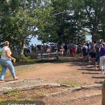 Cabbage Island Clambakes - Another picture of line. Went fast! - Seafood Near Me - Boothbay Harbor, Maine Cabbage Island Clambakes - Another picture of line. Went fast! - Seafood Near Me - Boothbay Harbor, Maine