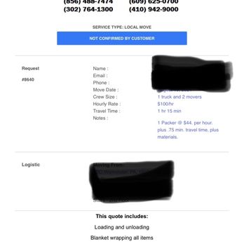 Superior Moving & Storage - Initial email quote - Movers Near Me - Philadelphia, Pennsylvania