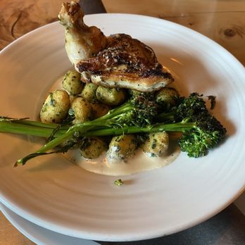 Cilantro and Chive - Chicken with pistachio and kale pesto gnocchi in a garlic cream sauce. - Steakhouses Near Me - Lacombe, Alberta