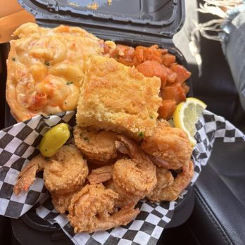 The Cultured Soul Kitchen - Shrimp plate Mac and cheese yams and cornbread - Southern Near Me - Long Beach, California The Cultured Soul Kitchen - Shrimp plate Mac and cheese yams and cornbread - Southern Near Me - Long Beach, California