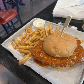 Whiskey Wings - Chicken sandwich with mango habanero sauce, fries, and ranch dressing. - Chicken Wings Near Me - Oldsmar, Florida