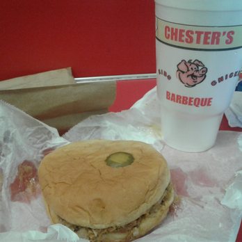 Chester's Barbeque - My large chopped bbq sandwich and sweet tea. - Barbeque Near Me - Columbus, Georgia Chester's Barbeque - My large chopped bbq sandwich and sweet tea. - Barbeque Near Me - Columbus, Georgia