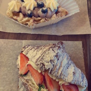 Chateau De Chantilly Cafe - Strawberry and cream croissant and blueberry croffle - Bakeries Near Me - Chantilly, Virginia