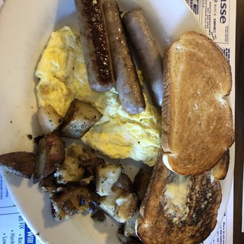 Meldgie's Diner - 2 Scrambled Eggs, Toast, Sausage links, Home fries - Breakfast & Brunch Near Me - Narragansett, Rhode Island Meldgie's Diner - 2 Scrambled Eggs, Toast, Sausage links, Home fries - Breakfast & Brunch Near Me - Narragansett, Rhode Island