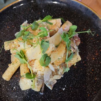 Agapi Bistro + Garden - Sausage and Swordfish Rigatoni in a mushroom garlic sauce - Mediterranean Near Me - Pensacola, Florida Agapi Bistro + Garden - Sausage and Swordfish Rigatoni in a mushroom garlic sauce - Mediterranean Near Me - Pensacola, Florida