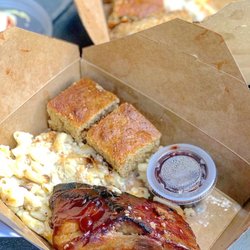 Soul Food Joint - Rib platter with Mac and cheese, deviled eggs, cornbread