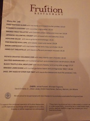 Menu photo 4 Fruition Restaurant Denver, CO