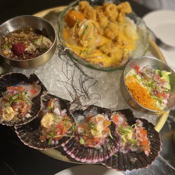 CVI.CHE 105 - Cold shared ceviche with scallops, white fish, and calamari. The flavors were electric. - Peruvian Near Me - Miami, Florida