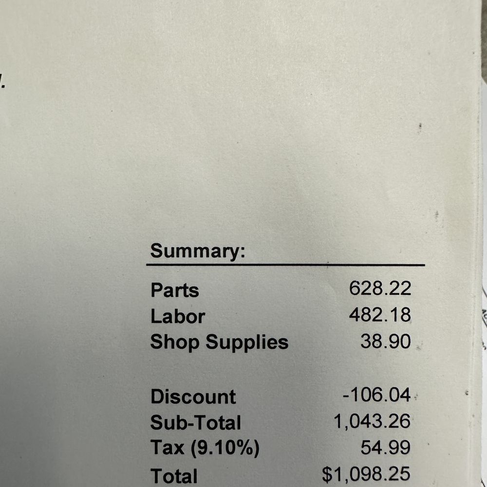 Firestone Complete Auto Care - Total bill amount for replacing coolant housing. More than quoted, even after "discount" - Auto Repair Near Me - Surprise, Arizona