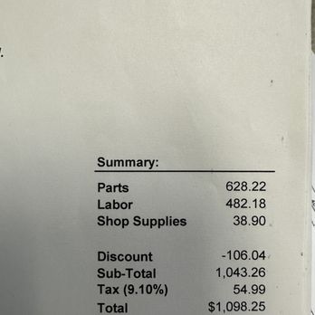 Firestone Complete Auto Care - Total bill amount for replacing coolant housing. More than quoted, even after "discount" - Auto Repair Near Me - Surprise, Arizona