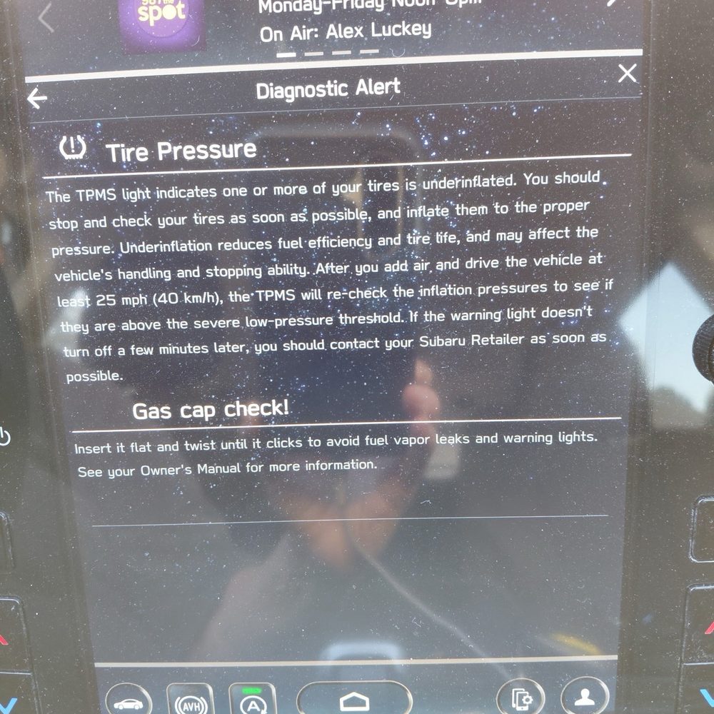 Five Star Subaru - Low pressure tire warning  Gas cap warning because the gas caps Subaru has are cheap - Car Dealers Near Me - Grapevine, Texas