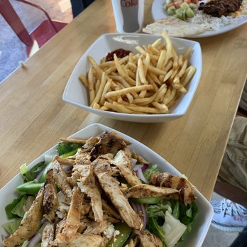 The Mediterranean Kitchen - Greek salad with Chicken, Side if Fries, Beef Kebab Plate - Mediterranean Near Me - Commerce, California The Mediterranean Kitchen - Greek salad with Chicken, Side if Fries, Beef Kebab Plate - Mediterranean Near Me - Commerce, California
