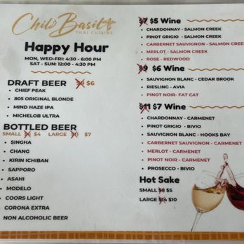 Chili Basil Thai Cuisine - Happy hour drinks menu - Thai Near Me - Ventura, California