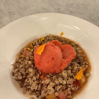 Home - strawberry peach crisp with strawberry sorbet - New American Near Me - Soquel, California Home - strawberry peach crisp with strawberry sorbet - New American Near Me - Soquel, California