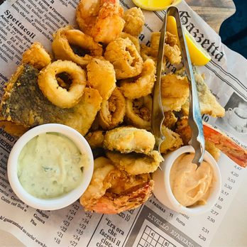 La Stella Cucina Verace - Appetizer: Friturra Mista (calamari, bean ink filets, and shrimp) - Italian Near Me - Dallas, Texas La Stella Cucina Verace - Appetizer: Friturra Mista (calamari, bean ink filets, and shrimp) - Italian Near Me - Dallas, Texas