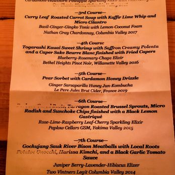 Mana Restaurant - The elaborate menu for the eight course feast! Bring it on, I say! - New American Near Me - Leavenworth, Washington Mana Restaurant - The elaborate menu for the eight course feast! Bring it on, I say! - New American Near Me - Leavenworth, Washington