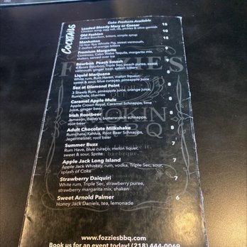 Fozzie's Smokin Bar B Q - Drink Menu - Caterers Near Me - Bemidji, Minnesota