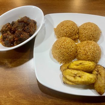 Rodo Nigerian Cuisine - Beef with Jollof and Plantains - African Near Me - Richmond, Texas Rodo Nigerian Cuisine - Beef with Jollof and Plantains - African Near Me - Richmond, Texas