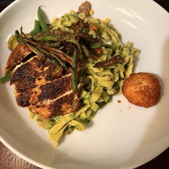 Gourmet & Co - Homemade pesto pasta with blackened chicken. Chicken is cooked perfectly - New American Near Me - Johnson City, Tennessee