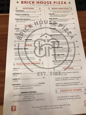 Menu photo 3 Brick House Pizza Radford, VA