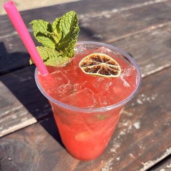 San Lucas Pizzeria - Mixed berry non-alcoholic mojito and half pepperoni/half wild mushroom pizza - Food Trucks Near Me - Beaverton, Oregon