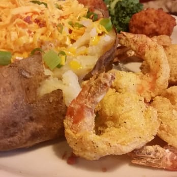 Red River BBQ & Burger - Jumbo fried shrimp w/loaded baked potato 5/5! - Barbeque Near Me - Katy, Texas