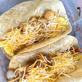 Dos Tacos - Breakfast Tacos egg and potatoe and egg and bacon - Tacos Near Me - Katy, Texas