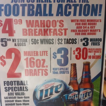 Wahoo's Fish Tacos - fifty cent wings 5.99 NY Steak n Eggs? Gotta check out the football deal days. - Mexican Near Me - Henderson, Nevada Wahoo's Fish Tacos - fifty cent wings 5.99 NY Steak n Eggs? Gotta check out the football deal days. - Mexican Near Me - Henderson, Nevada
