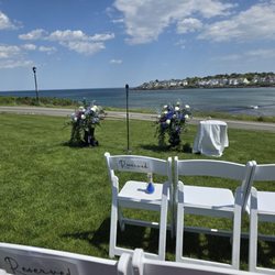 Union Bluff Hotel & Meeting House - Setting up for a wedding on the lawn overlooking the beach