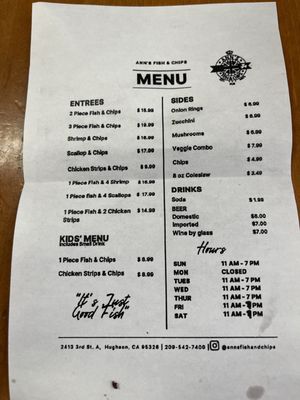 Menu photo 1 Ann’s Fish & Chip’s Hughson, CA Menu photo 1 Ann’s Fish & Chip’s Hughson, CA