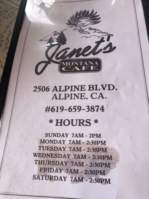 Menu photo 4 Janet's Montana Cafe Alpine, CA Menu photo 4 Janet's Montana Cafe Alpine, CA