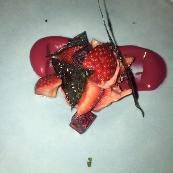 Uchi Austin - tarabagani no bito (king crab, beet, strawberry, nori) - Sushi Bars Near Me - Austin, Texas Uchi Austin - tarabagani no bito (king crab, beet, strawberry, nori) - Sushi Bars Near Me - Austin, Texas