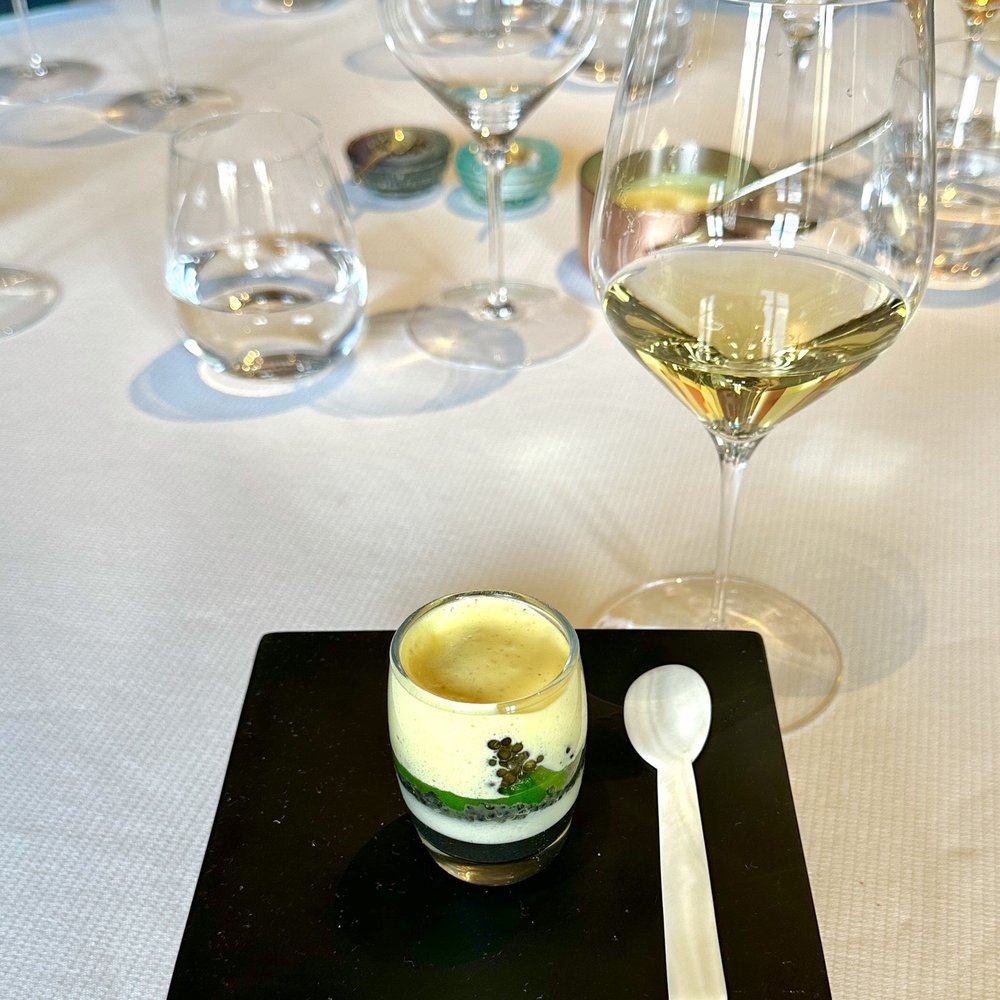 Guy Savoy - ""Colours of caviars", with smoked sabayon" with Le Rocher des Violettes Le Grand Clos 2021. - French Near Me - Paris, 75