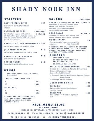 Menu photo 1 Shady Nook Inn Hudson, IN