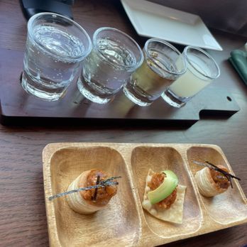 Sushi Umi - Sake flight and spicy tuna appetizer on the house - Sushi Bars Near Me - Tysons, Virginia