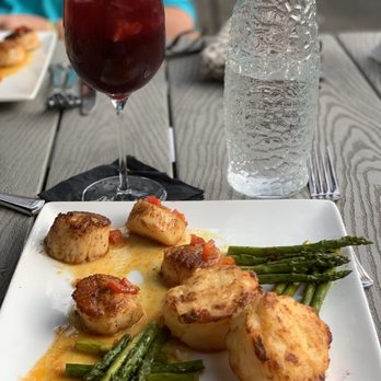 Cozy's Cottage - Scallops with au gratin potatoes, asparagus and a glass of their homemade red sangria - Venues & Event Spaces Near Me - Liberty Township, Ohio Cozy's Cottage - Scallops with au gratin potatoes, asparagus and a glass of their homemade red sangria - Venues & Event Spaces Near Me - Liberty Township, Ohio
