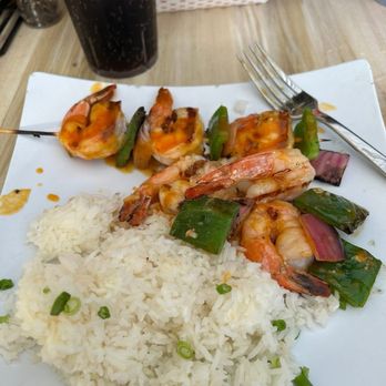 Pop's Sunset Grill - Amazing grilled mango shrimp and coconut rice. - Seafood Near Me - Nokomis, Florida Pop's Sunset Grill - Amazing grilled mango shrimp and coconut rice. - Seafood Near Me - Nokomis, Florida