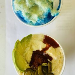Oasis Snowballs - Corn in the cup with jalapeño and snowball with condensed milk