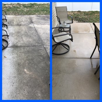Absolute Power Washing - Patio before and after. House is tan so pics didn't show the drastic difference as well. - Painters Near Me - Saint Charles, Missouri
