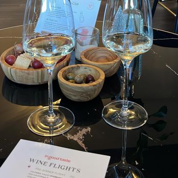In Good Taste - three wine glasses and a menu on a table - Wine Tasting Room Near Me - Tiburon, California In Good Taste - three wine glasses and a menu on a table - Wine Tasting Room Near Me - Tiburon, California