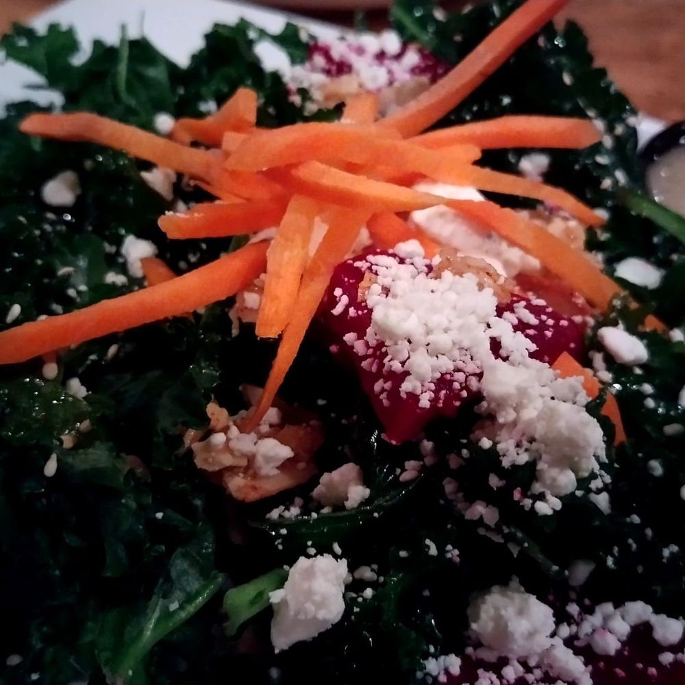 The Local - Kale & beet salad with carrots, goat cheese, candied pecans and a citrus vinaigrette - Bars Near Me - Boone, North Carolina The Local - Kale & beet salad with carrots, goat cheese, candied pecans and a citrus vinaigrette - Bars Near Me - Boone, North Carolina