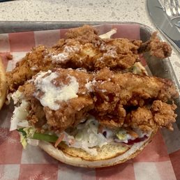 Fried chicken sandwich was chicken strips...