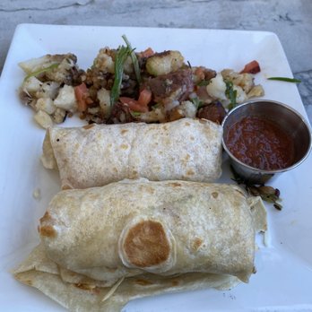 Naked Cafe - Crispy Burritos with breakfast potatoes and delish salsa! - Breakfast & Brunch Near Me - Solana Beach, California Naked Cafe - Crispy Burritos with breakfast potatoes and delish salsa! - Breakfast & Brunch Near Me - Solana Beach, California
