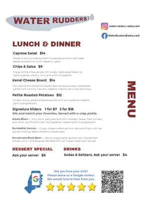 Menu photo 2 Water Rudders Homer, AK Menu photo 2 Water Rudders Homer, AK