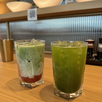 Tendon Kohaku - Iced strawberry matcha latte and iced matcha soda - Japanese Near Me - Bellevue, Washington Tendon Kohaku - Iced strawberry matcha latte and iced matcha soda - Japanese Near Me - Bellevue, Washington