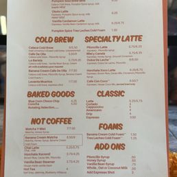 Menu with seasonal offerings 11/1/25