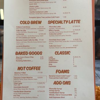Calaca Coffee - Menu with seasonal offerings 11/1/25 - Cafes Near Me - Crockett, California