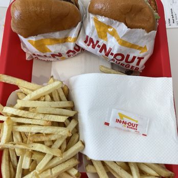 In-N-Out Burger - Single and a cheeseburger with 2 fries  Takes up the entire tray - Burgers Near Me - Temecula, California